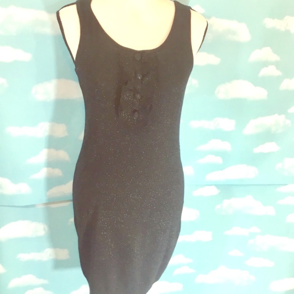 Sparkly sleeveless black dress ruffle details euc